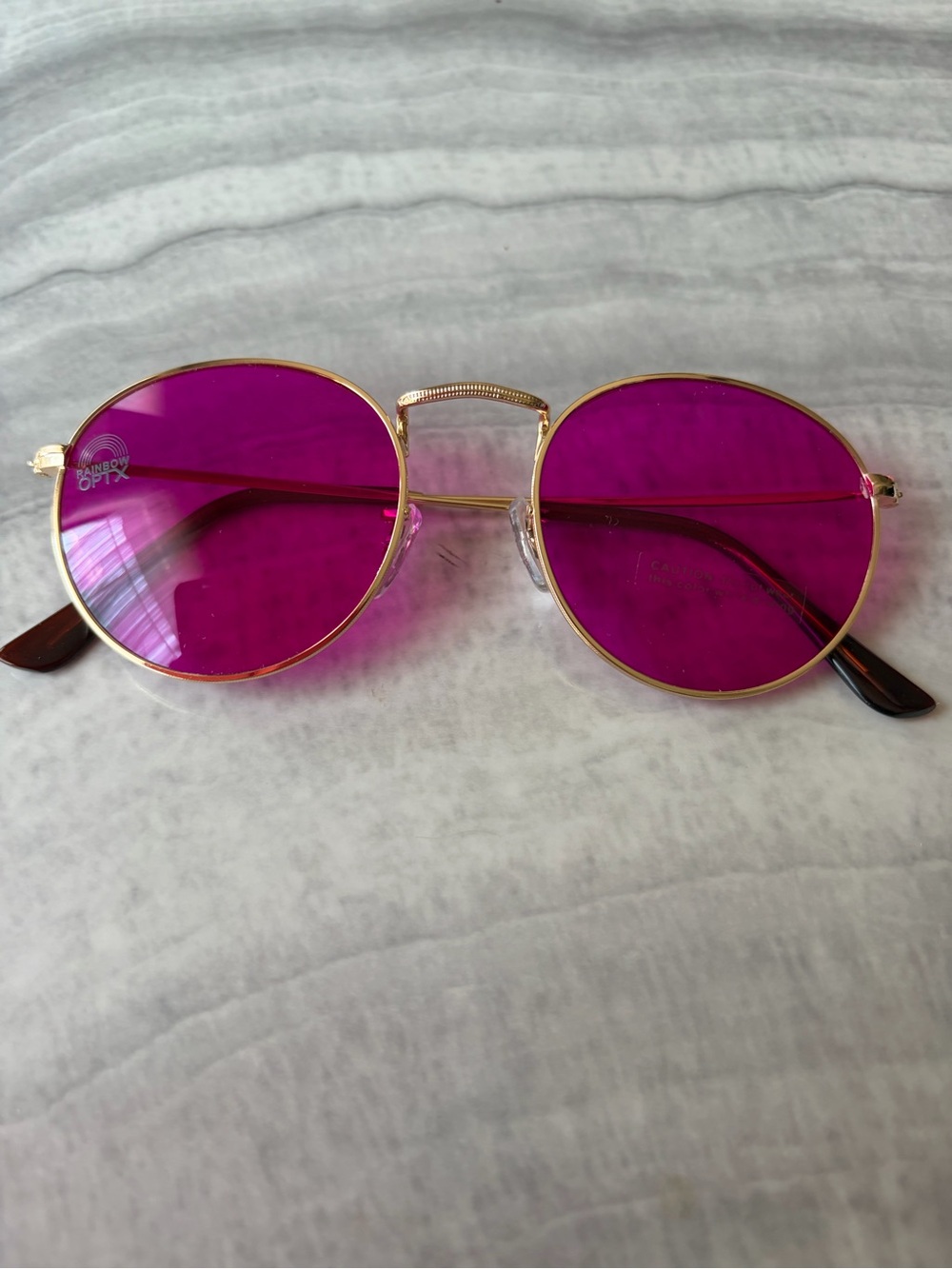Rainbow OPTX Gold Frame Round Sunglasses with Magenta Lenses